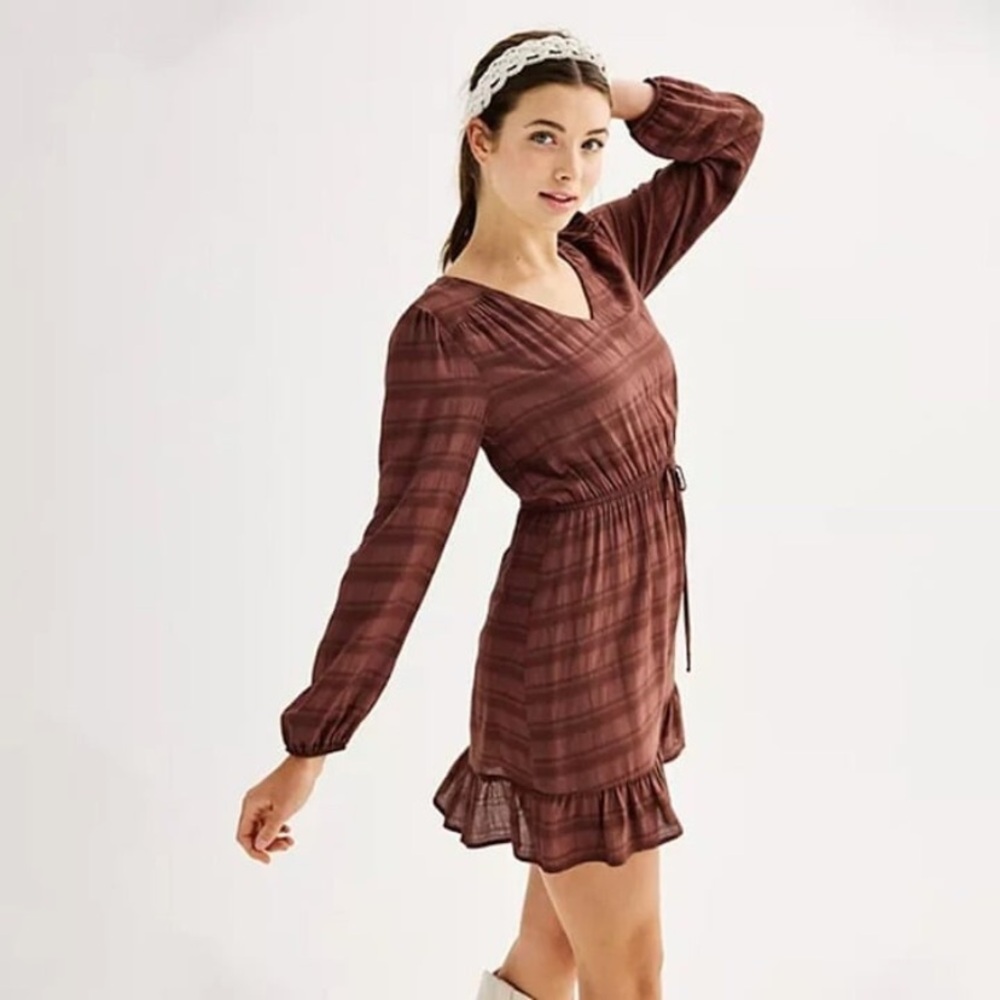 Lily Rose Brown Ribbed Long Sleeve Dress